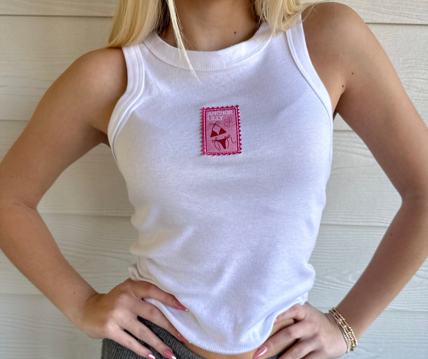 White Anchor Lilly Tank